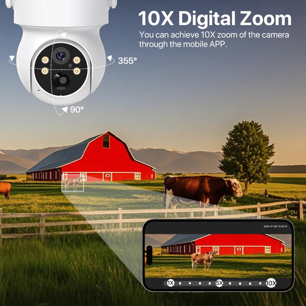 WiFi PTZ Camera Outdoor Wireless 10X Zoom Solar IP Camera 4MP Built-in Battery Video Surveillance Camera Long Time Standby iCsee 