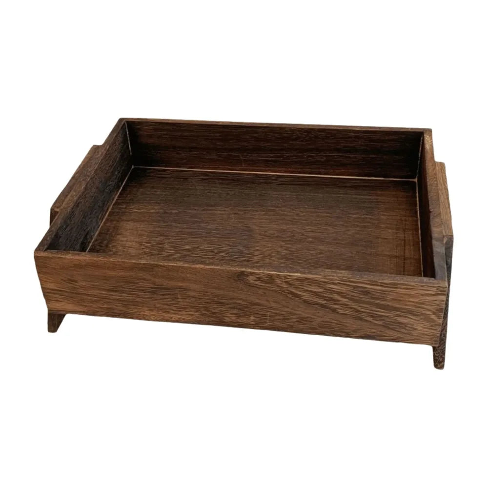 Bandeja decorativa de almacenamiento de madera marrón