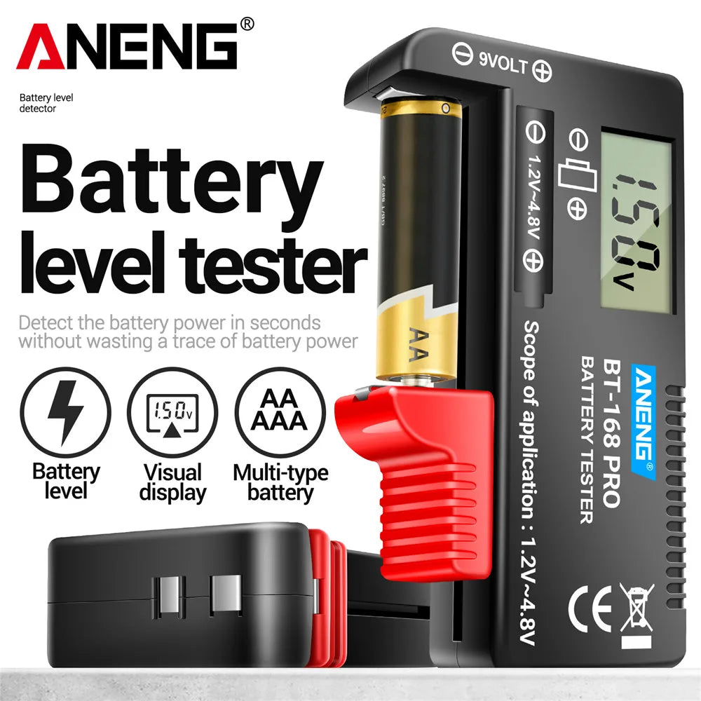 Batteritestere ANENG BT-168 PRO, kapasitetskontrollert belastningsanalysator, digital batteritester for 9 V-, AAA-, AA- og knappcellebatterier