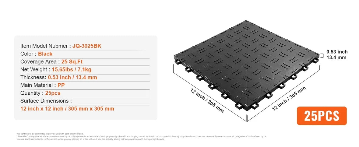 SucceBuy Garage Fliser Eksempel: Interlocking 12 tommer 25/50 stykker Garage Gulvbelægning Fliser Non-Slip Dobbeltsidet Struktur til Garager Reparation