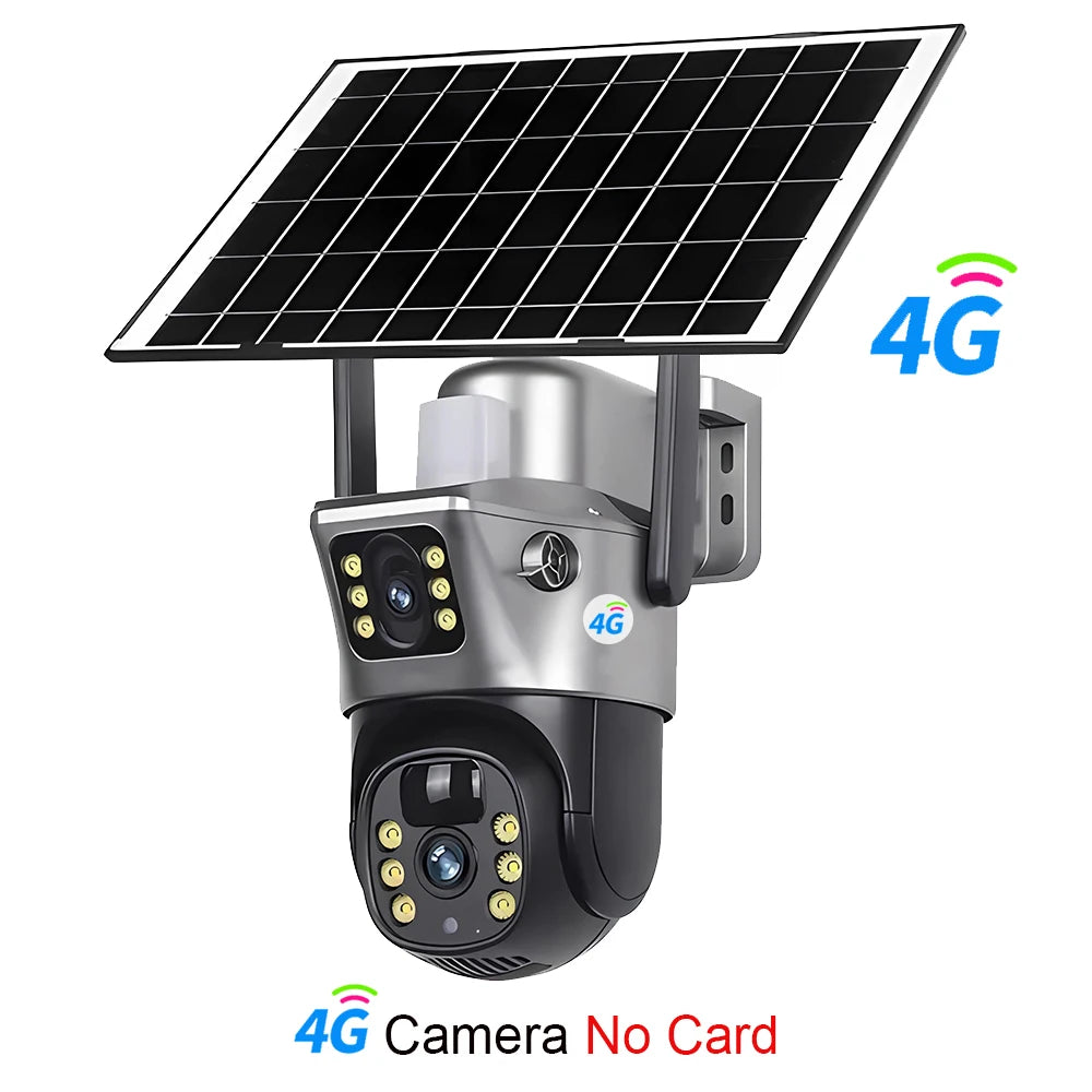 Solar Security Camera Dual Lens 8MP 4K Outdoor WiFi 4G