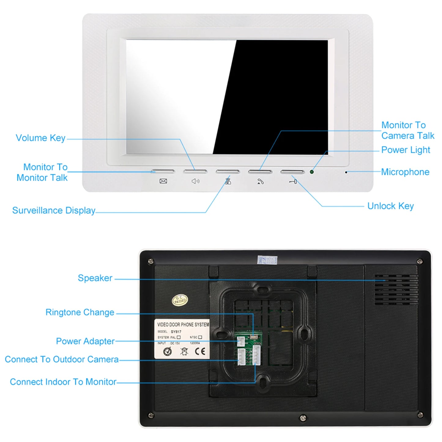 7 inch Wired Video Doorbell Indoor Monitor IR-CUT Outdoor Camera Visual Intercom Two-way Audio Remote Unlock Video Door Phone Spy-shop.com