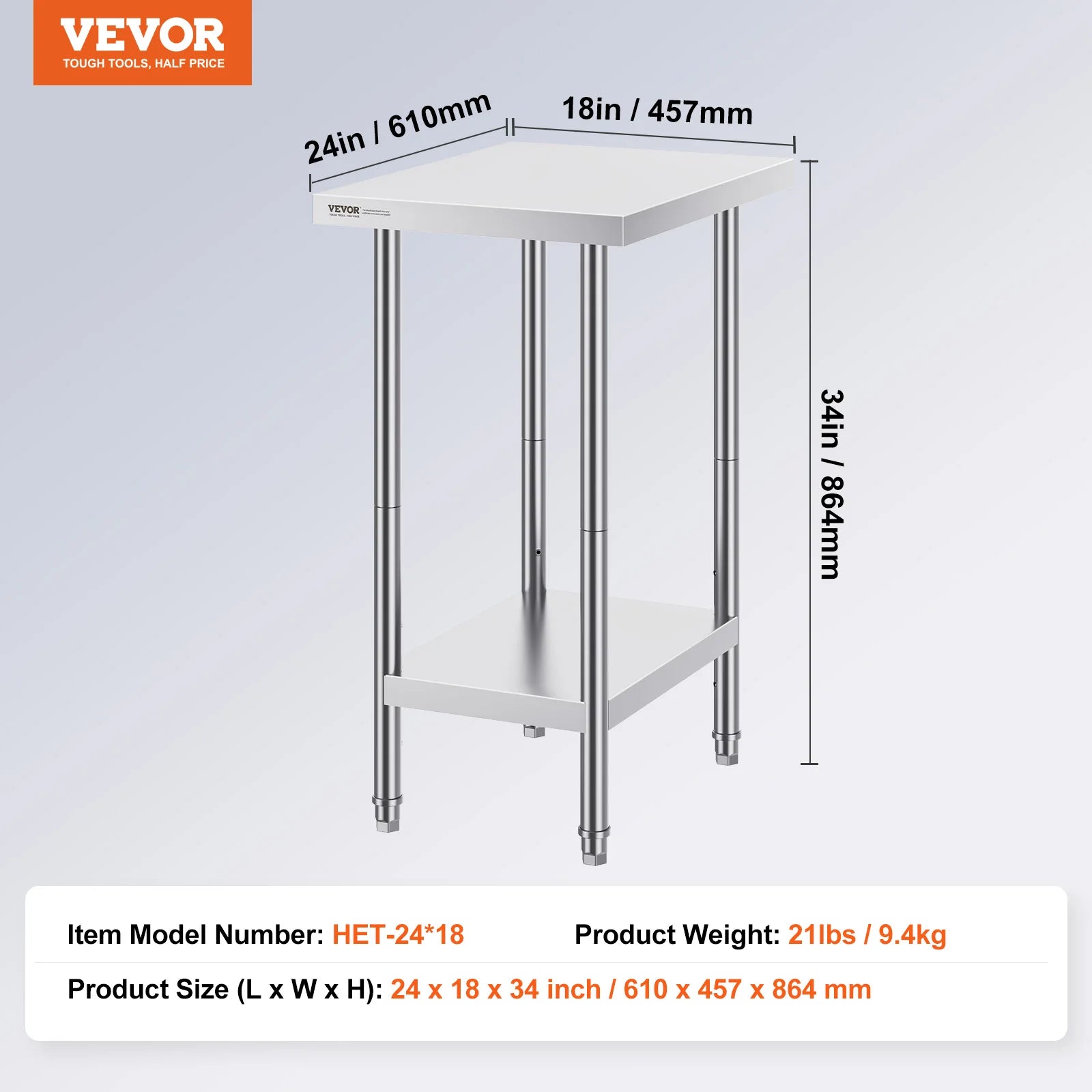 Stainless Steel Prep Table with Adjustable Shelf for Kitchen or Garage