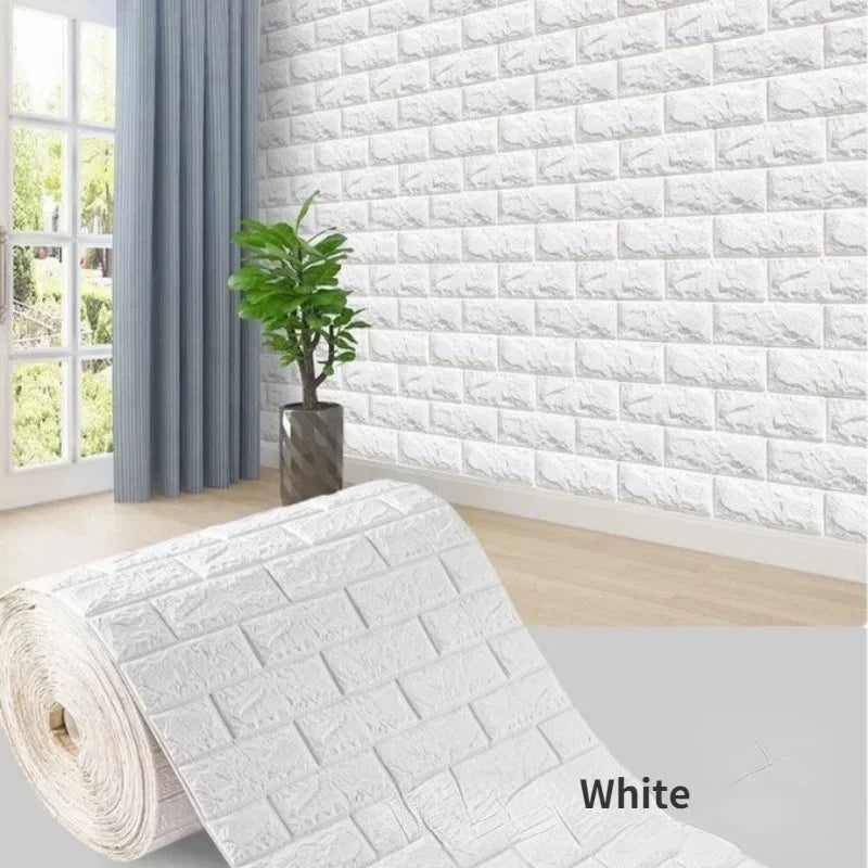 70cm*2m 3D Soft Foam Brick Wallpaper Sticker Roll DIY Self Adhesive Living Room Home Kitchen Bathroom Decorative Wall Paper 
