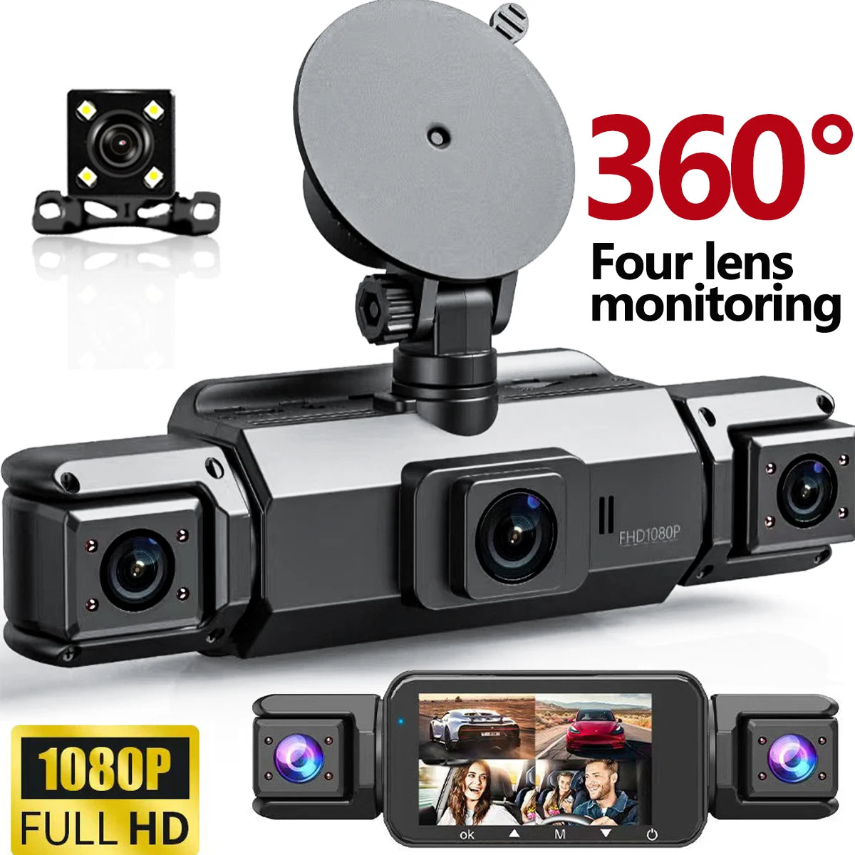 4-linse 360° dashcam med natvision og 24-timers parkeringsovervågning