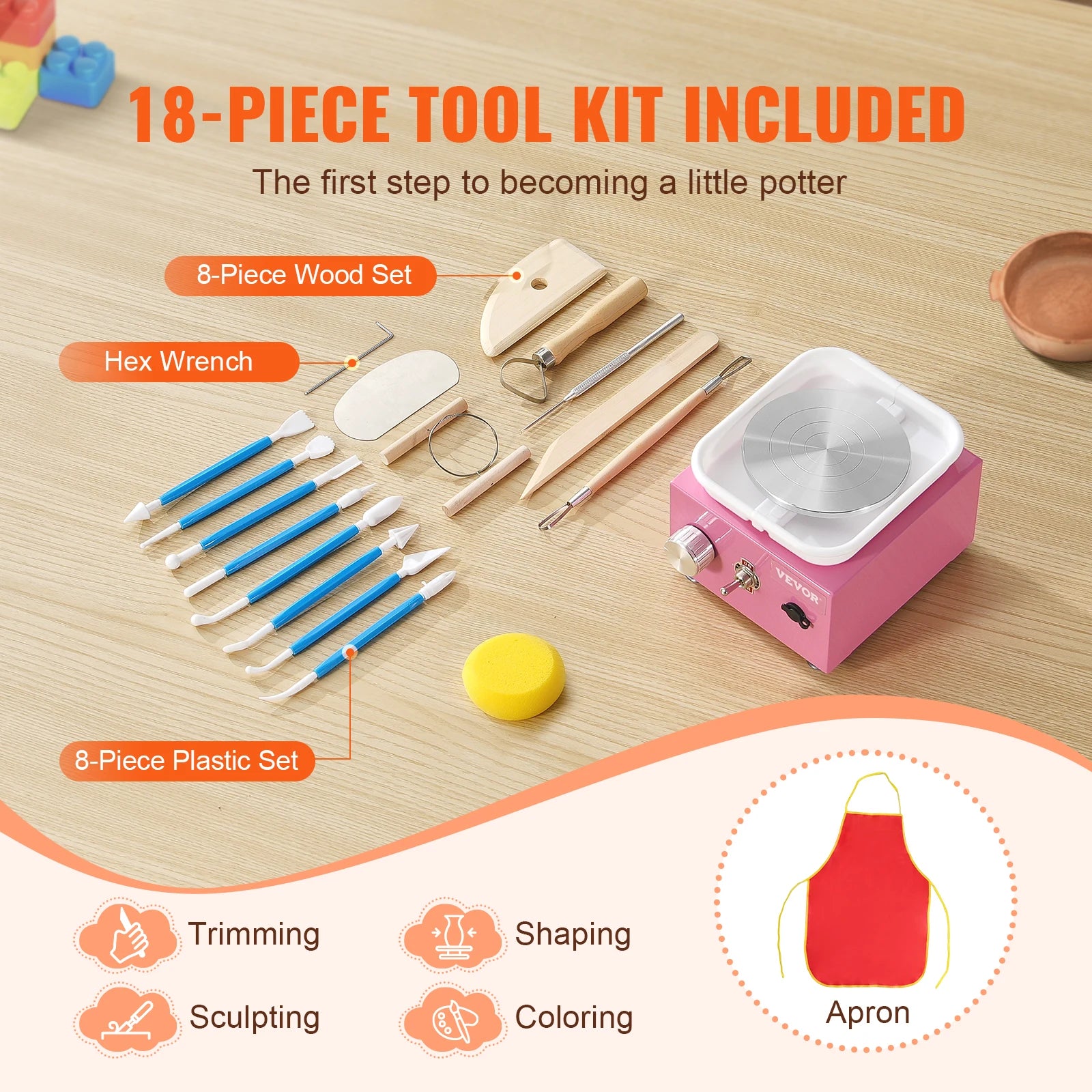 Mini Pottery Wheel Kit with Adjustable Speed & Tool Set