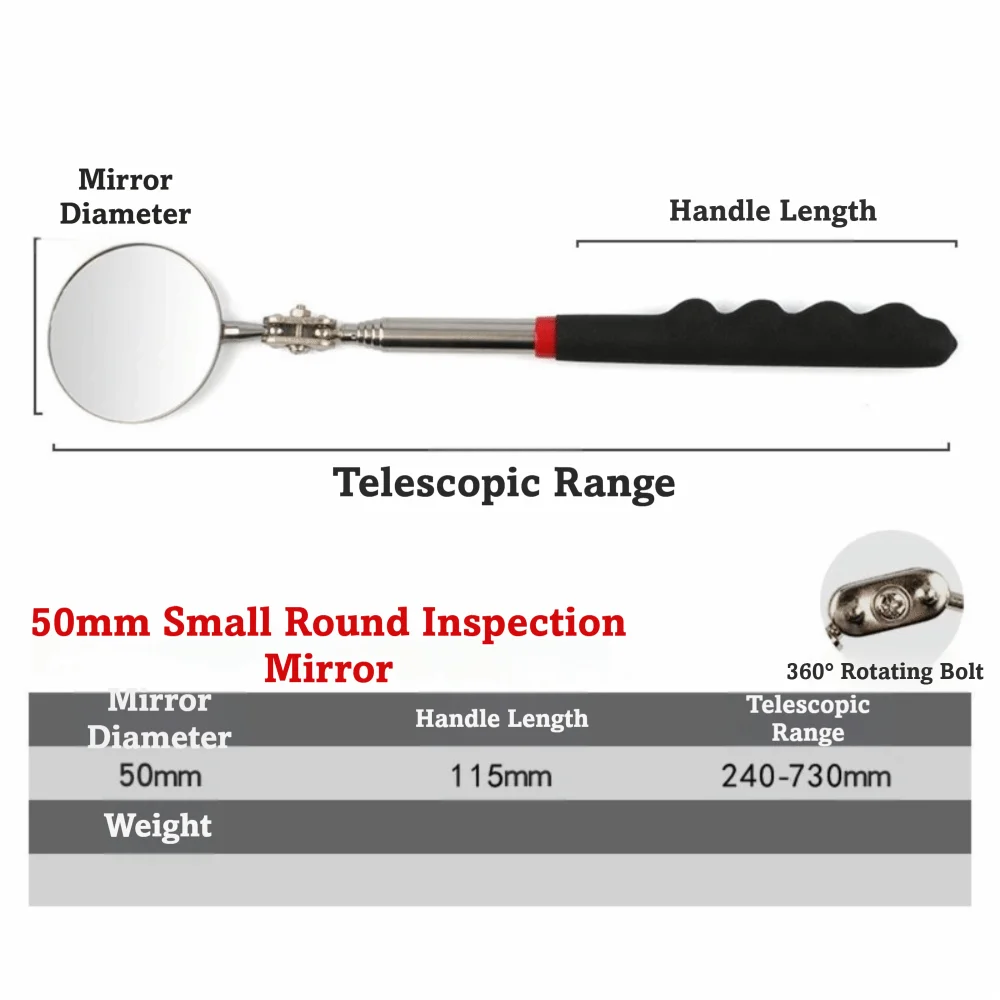 Telescopic Inspection Mirror - Shape and Pack Options