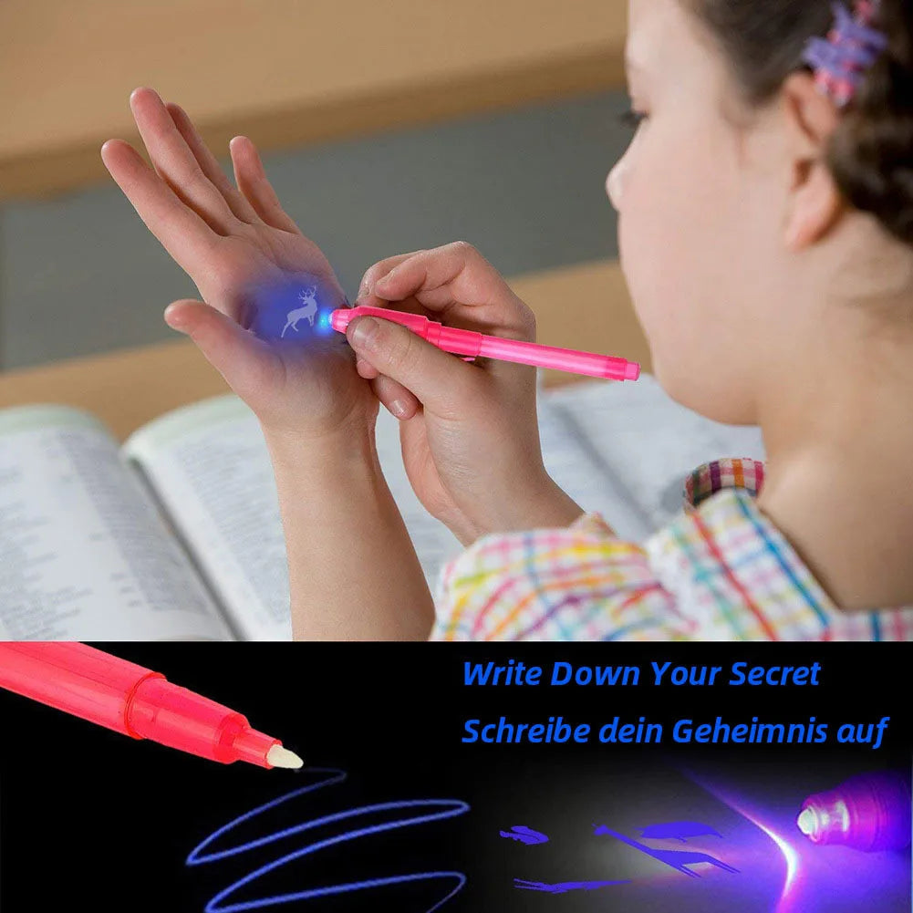 4pcs/lot Luminous Light Pen Magic Purple 2 In 1 UV Black Light Combo Drawing Invisible Ink Pen Learning Education Toys For Child 