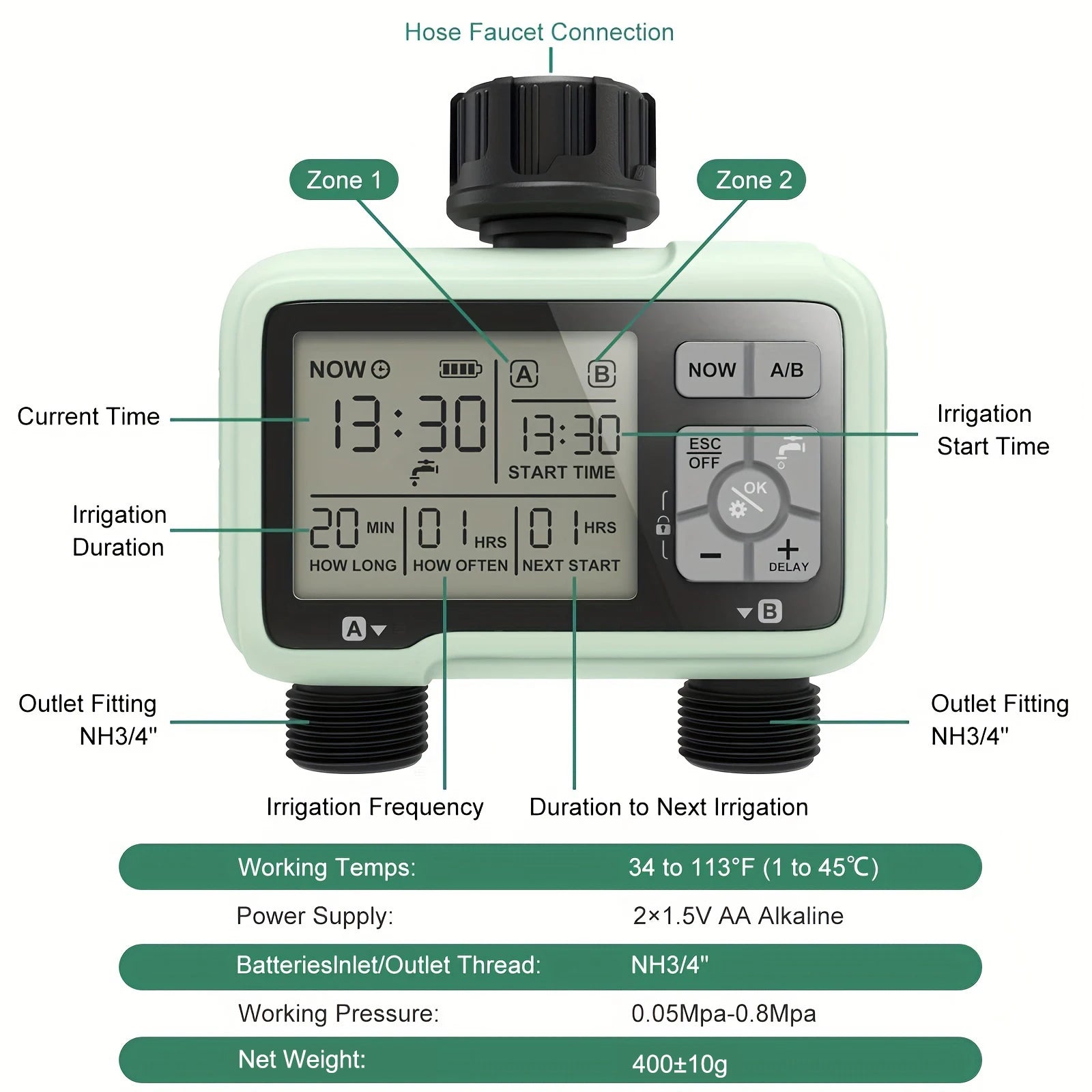 Eshico HCT-326 2-Outlet Water Timer for Precise Outdoor Irrigation