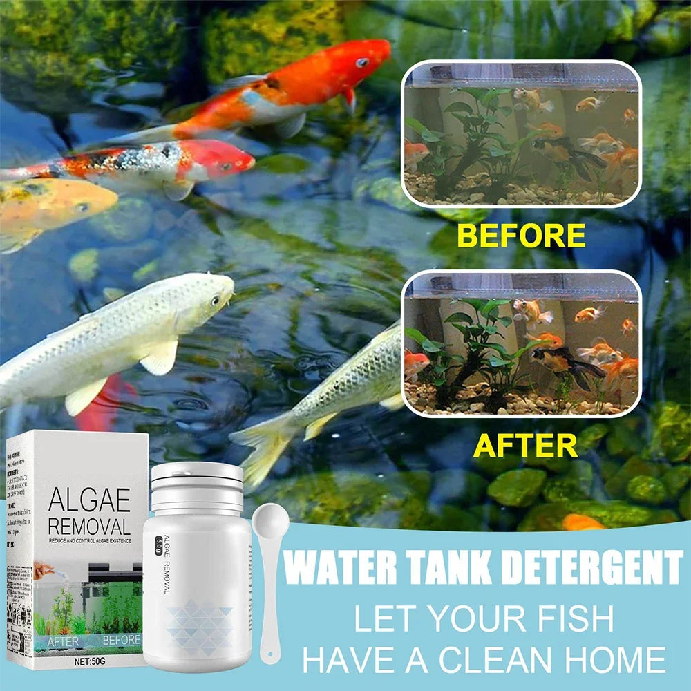 Algae Remover Moss Remover for Fish Tank Fish Pond Aquarium Green Algae Bactericidal Removal Improving Water Transparency 50g 