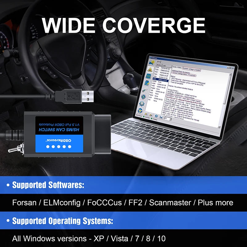 ELM327 USB Diagnostic Adapter with HS/MS-CAN Switch