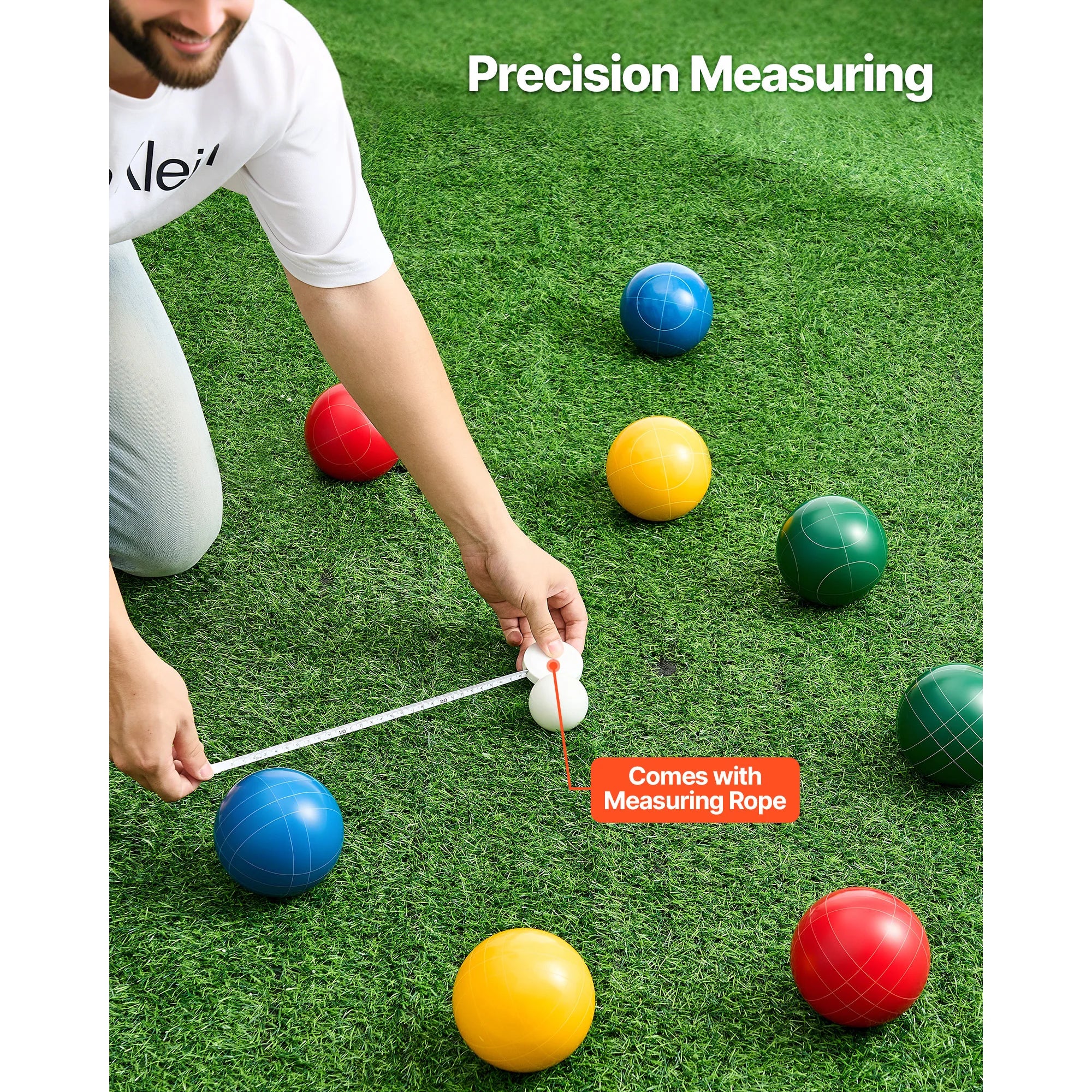 SucceBuy Bocce Ball Set 8 Resin Balls with Pallino Carry Bag and Measuring Rope Multi Color for Beach Lawn and Backyard Games