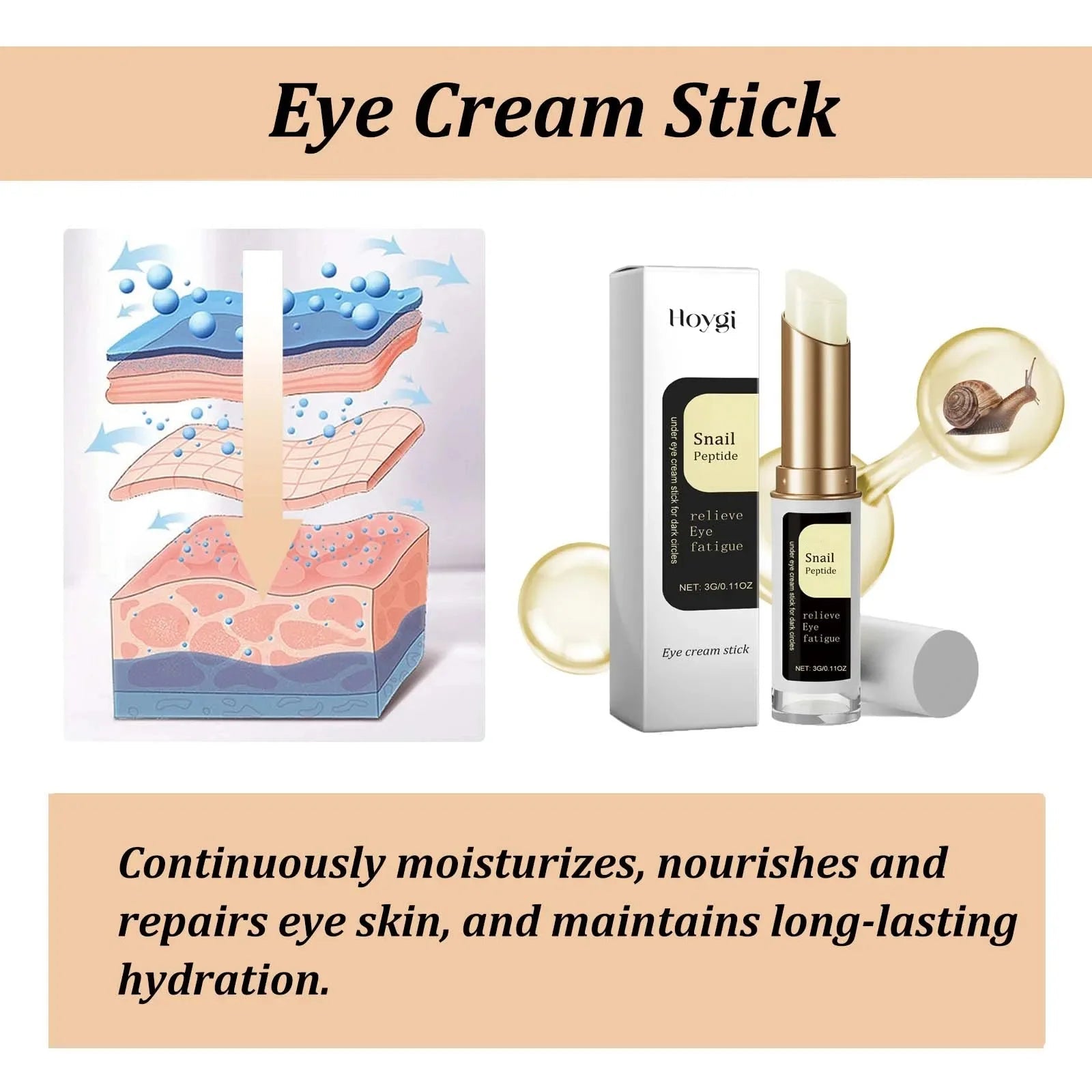 Snail Eye Cream Stick Collagen Fade Fine Lines Wrinkle Lightening Dark Circles Firming Eye Bags Puffiness Moisturizing Eye Cream 