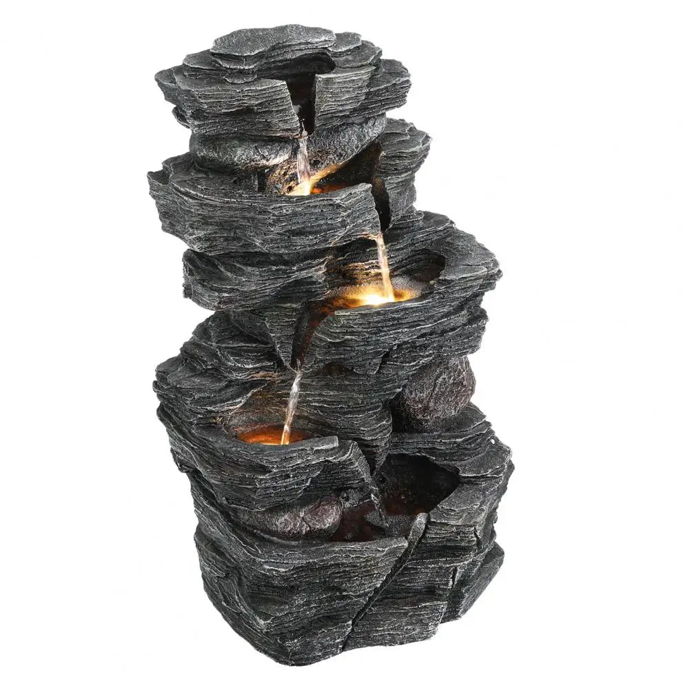 Cascading Rock Water Fountain with Warm LED Light