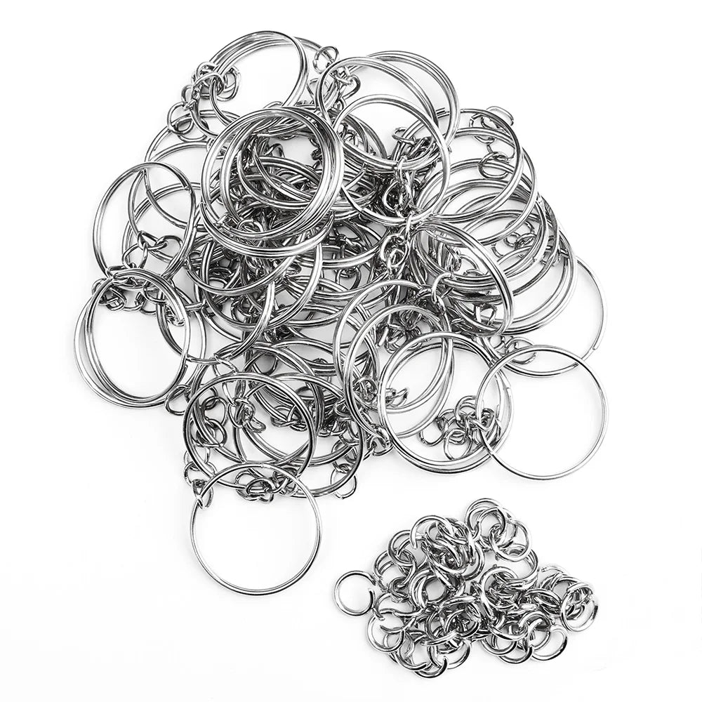 20/100pcs Metal Blank Keyring Keychain Split Rings Keyfob Key Rings Lobster Clasp Key Chain Key Pendant Stainless Steel Rings
