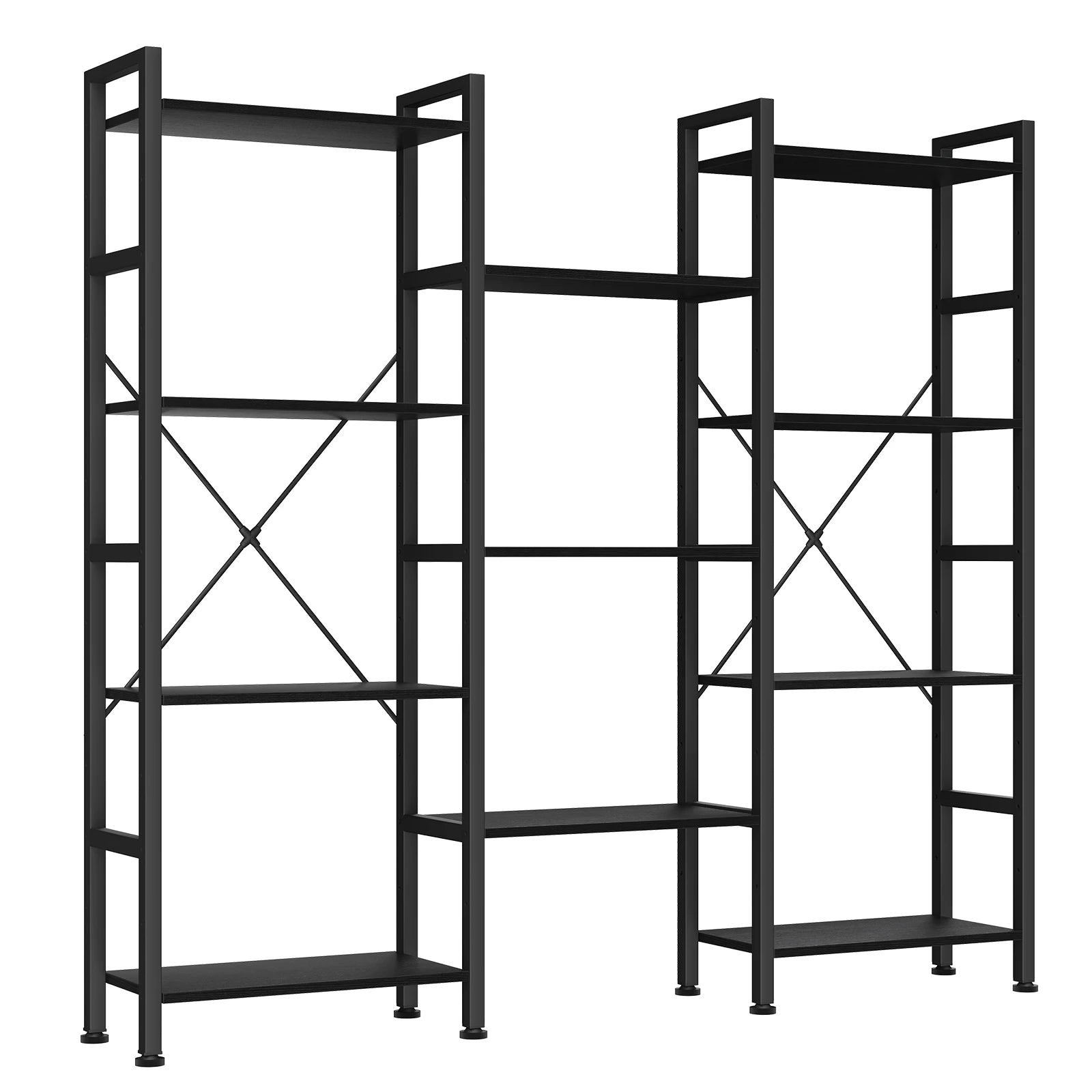 4-Tier Wide Bookshelf with Adjustable Shelves and Metal Frame