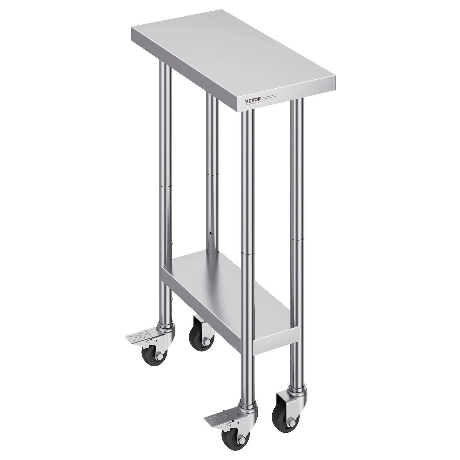 RVS Werktafel met Wielen, Verstelbare Plank, Draagvermogen 500 lb