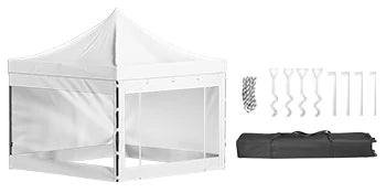 SucceBuy Tenda de Palco Pop Up 10x10 Alpendre ao Ar Livre com Paredes Laterais Removíveis e Bolsa com Rodas Abrigo Portátil Instantâneo para Festa/Acampamento