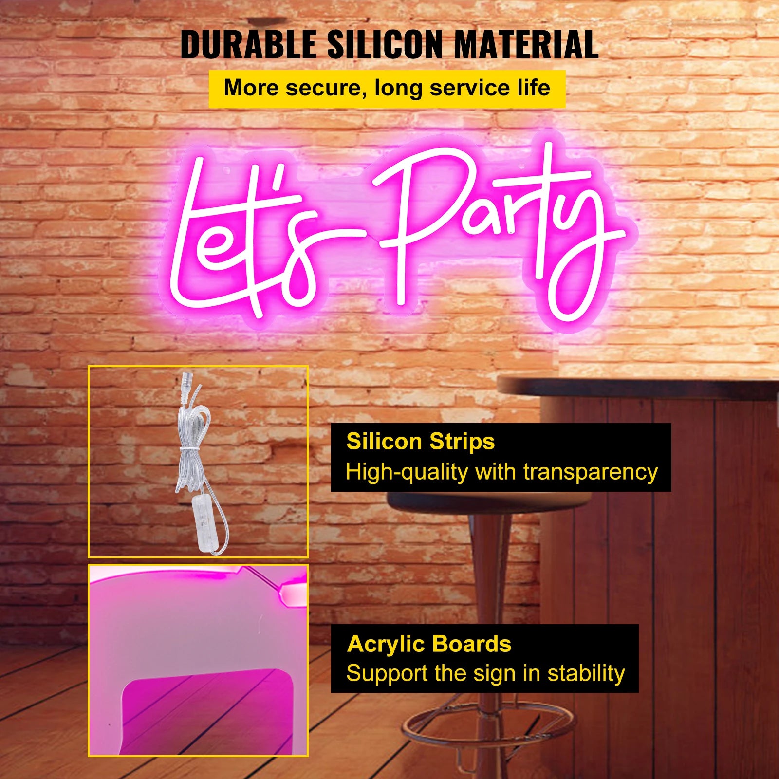 LED “Let’s Party” Neon Sign with Remote & Adjustable Brightness