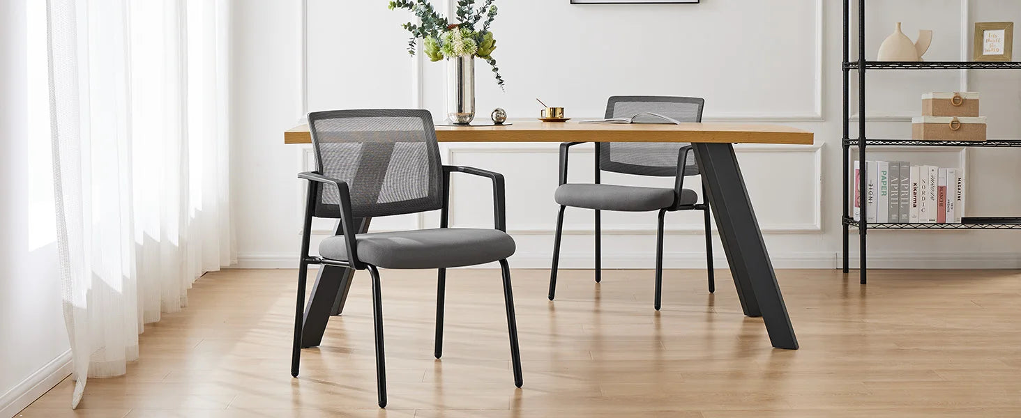 Mesh Back Stacking Office Chairs Set of 2 with Arms