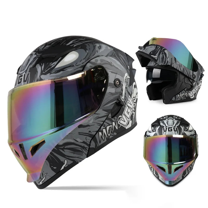 VGV 91 Flip Motorcycle Helmet, Dual-Lens, DOT Certified