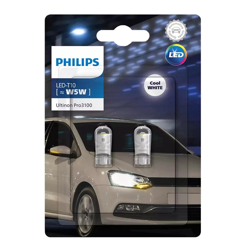 Philips Ultinon Pro3100 LED T10 W5W 6500K Cool White New Style Car Interior/parking Light Turn Signals Lamps 11961CU31B2, Pair