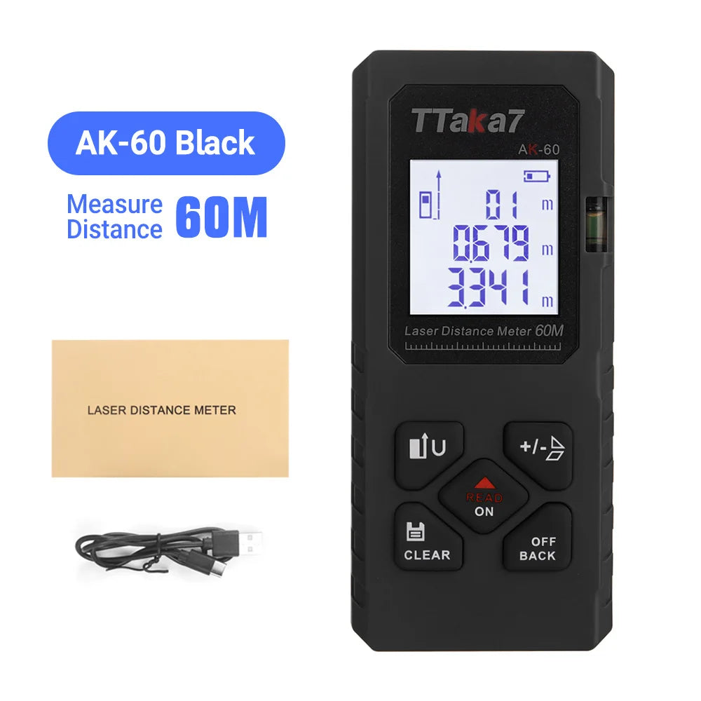 Laser Distance Meter, 40 m or 60 m, Rechargeable