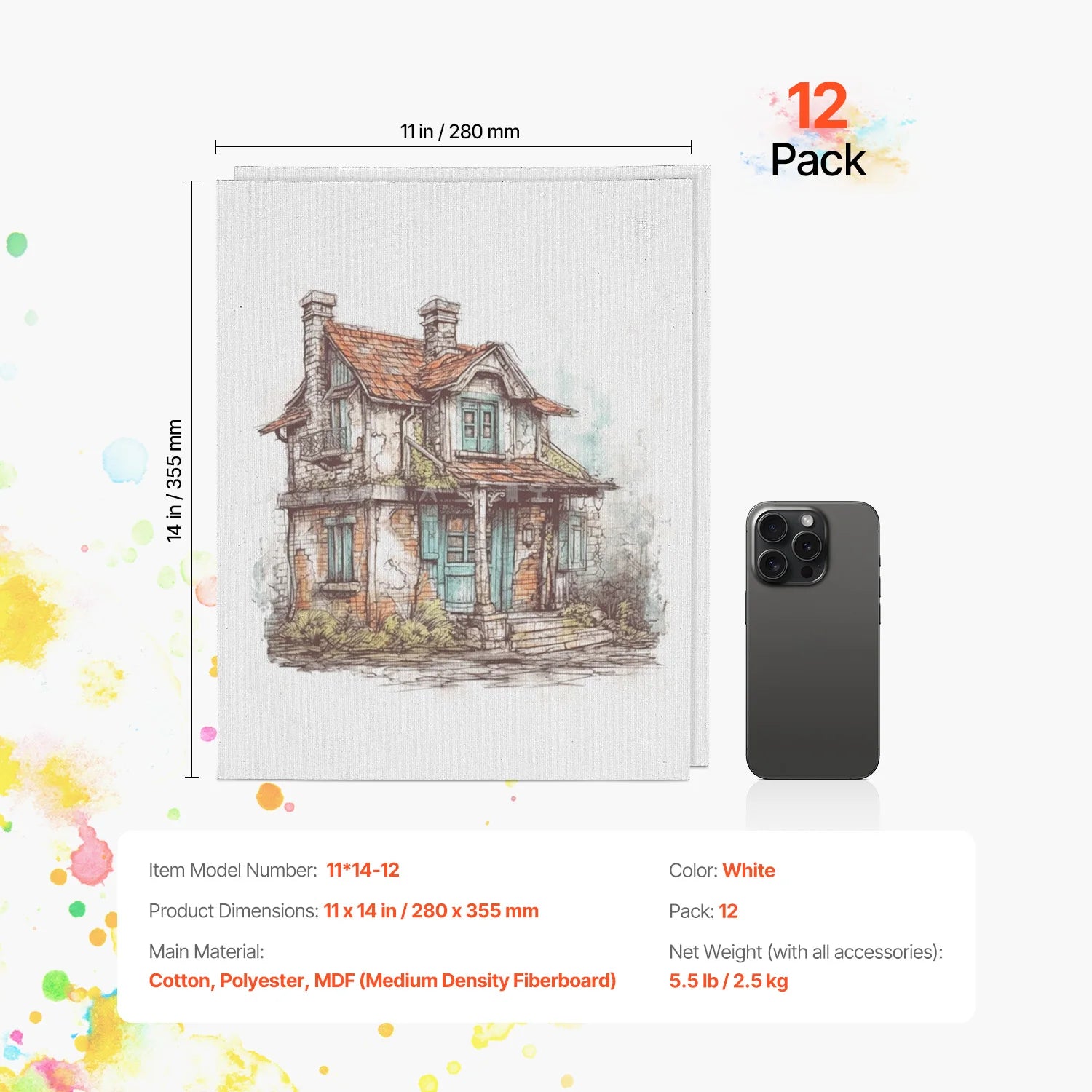 Zestaw 24 sztuk płócien malarskich 8x10 cali