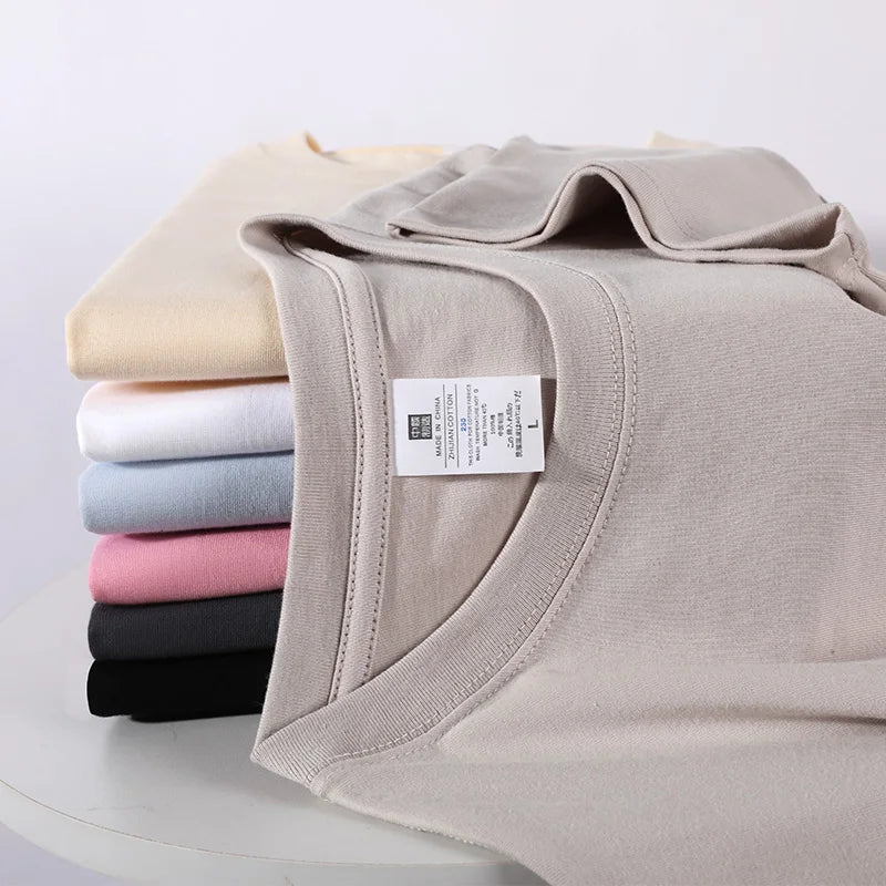 230g Men's Oversized Thick Round Neck T-shirt Summer Short Sleeved T-shirt Pure Cotton Solid Color Top Casual Versatile T-shirt 