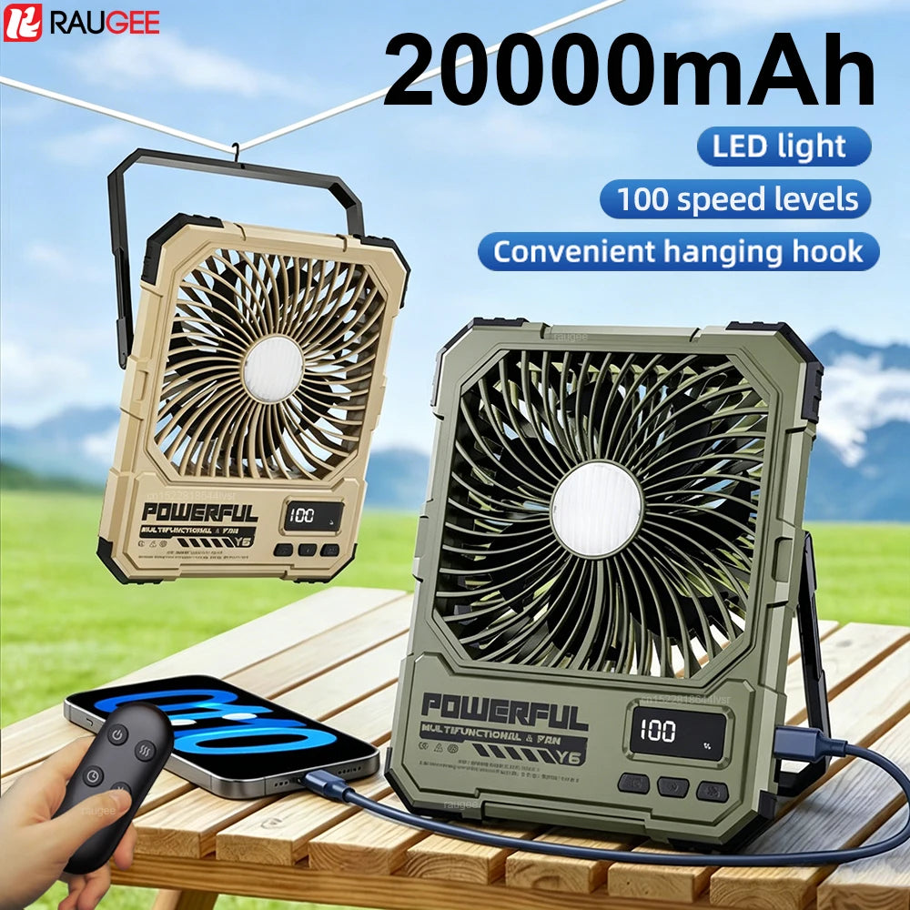 Camping Fan 20000mAh USB Rechargeable Wireless Tent Ceiling Fan Portable Hanging Camping Fan with Night Light and Remote Control