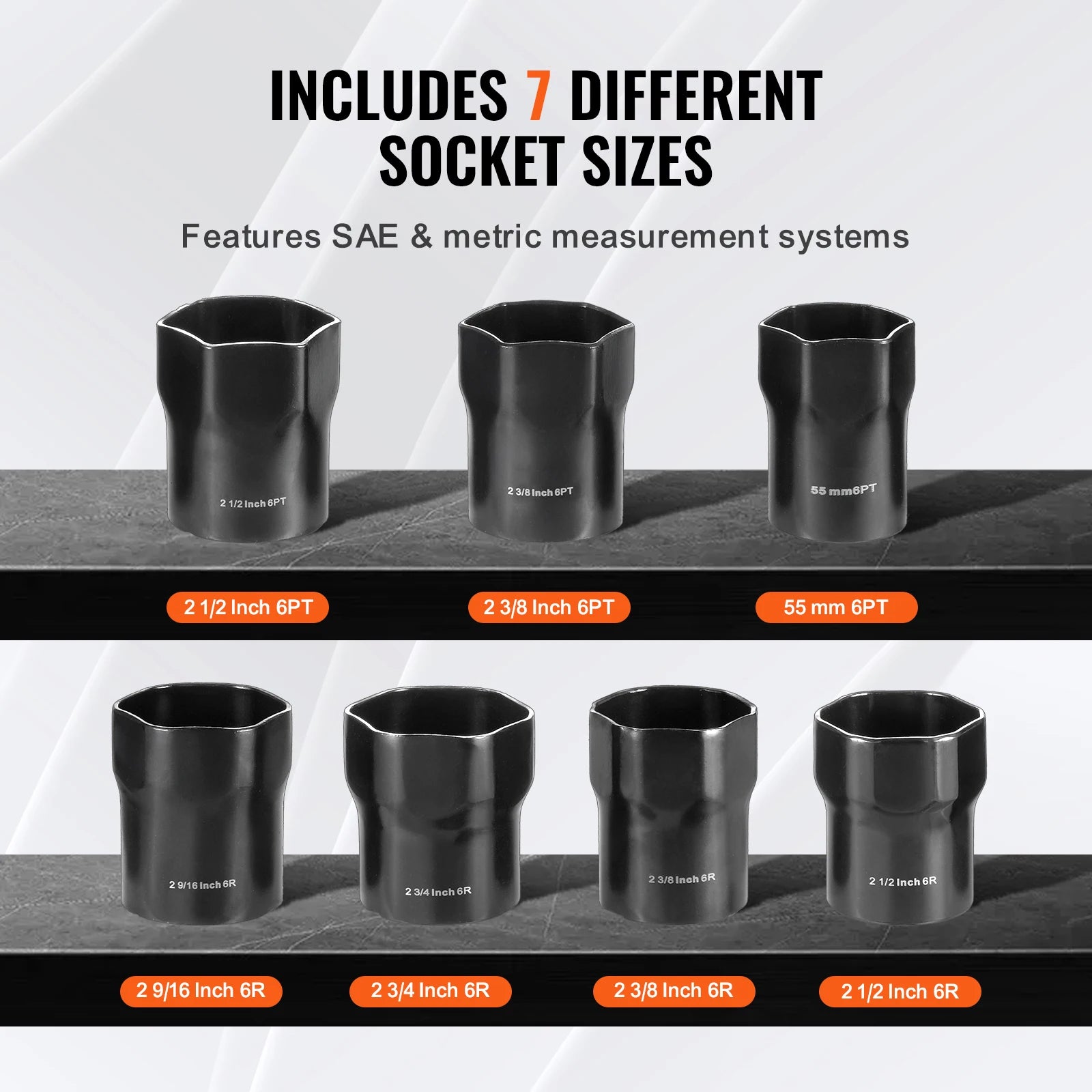 SucceBuy Axle Nut Impact Socket Set Drive Deep 6-Point 8-Piece SAE Spindle Nut Socket Set CR-MO Heat Treated Large Socket Set