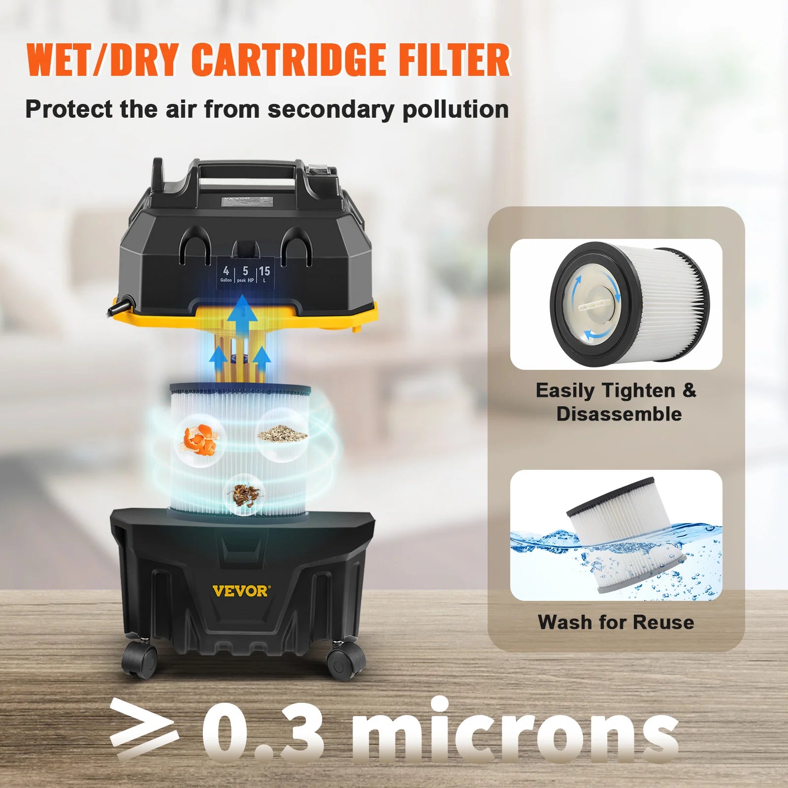15L Wet Dry Vacuum Cleaner 1200W with Strong Suction & Blower
