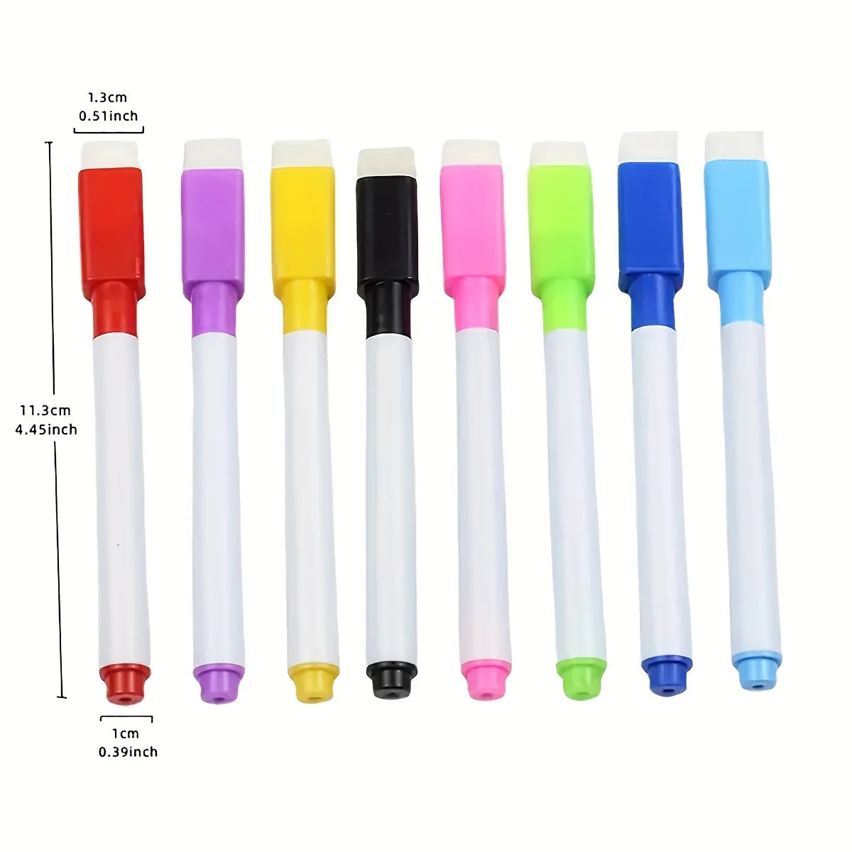 8pcs/Set Bullet Tip 11.3*1cm Small Size No Magntic Whiteboard Dry Erase Markers, 8 Color *1pcs Magnet Pen 