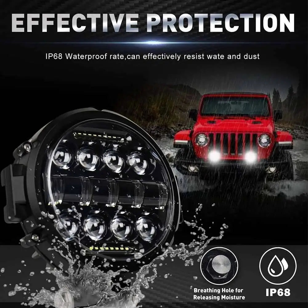 7 Inch 60W Round LED Work Light with DRL, High/Low Beam, IP68