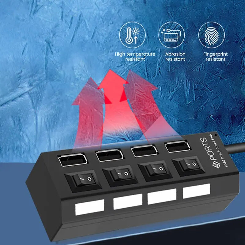 7 port USB 2.0 hub egyedi kapcsolókkal