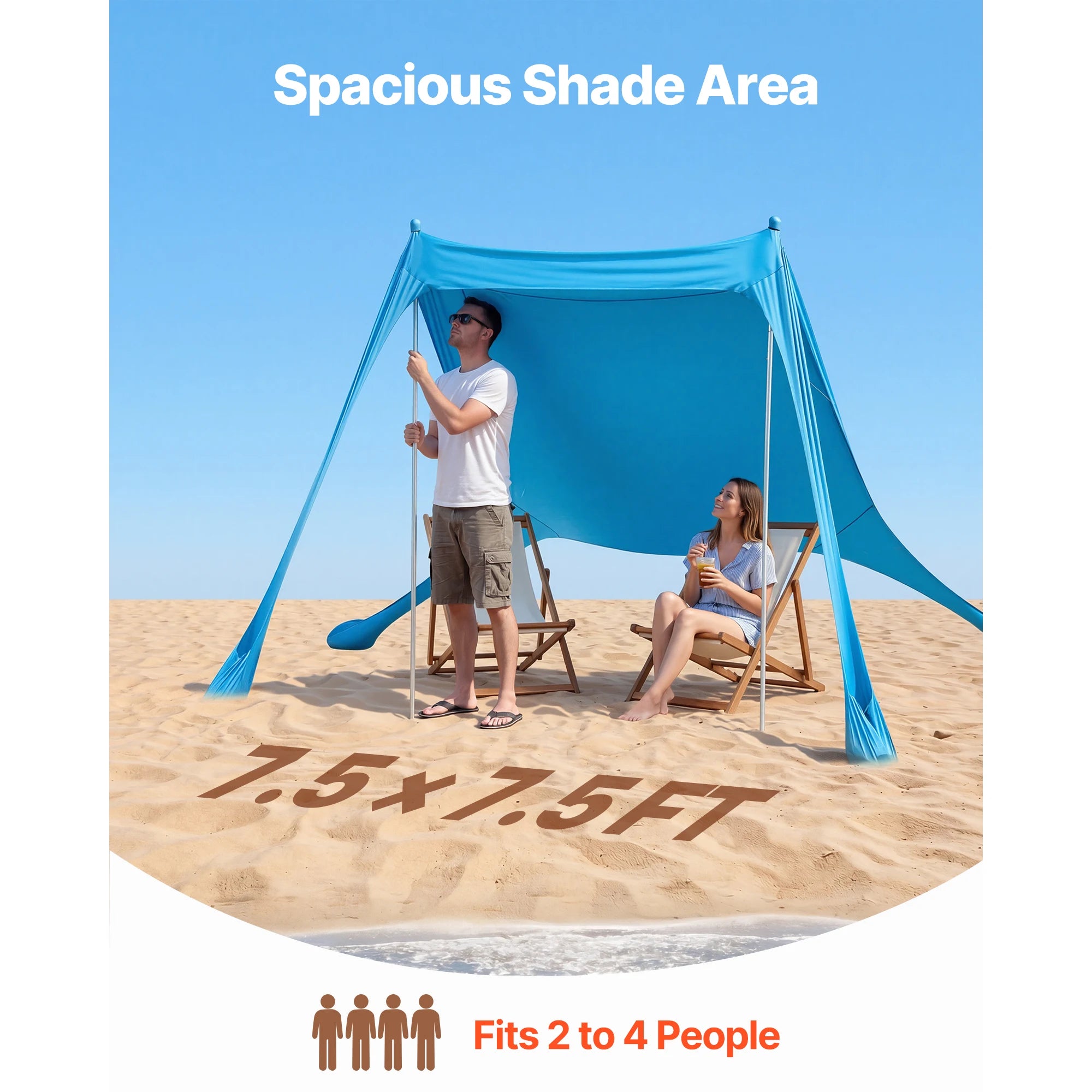 Tente de plage abri solaire UPF50+ auvent pop-up pour 3 à 4 personnes