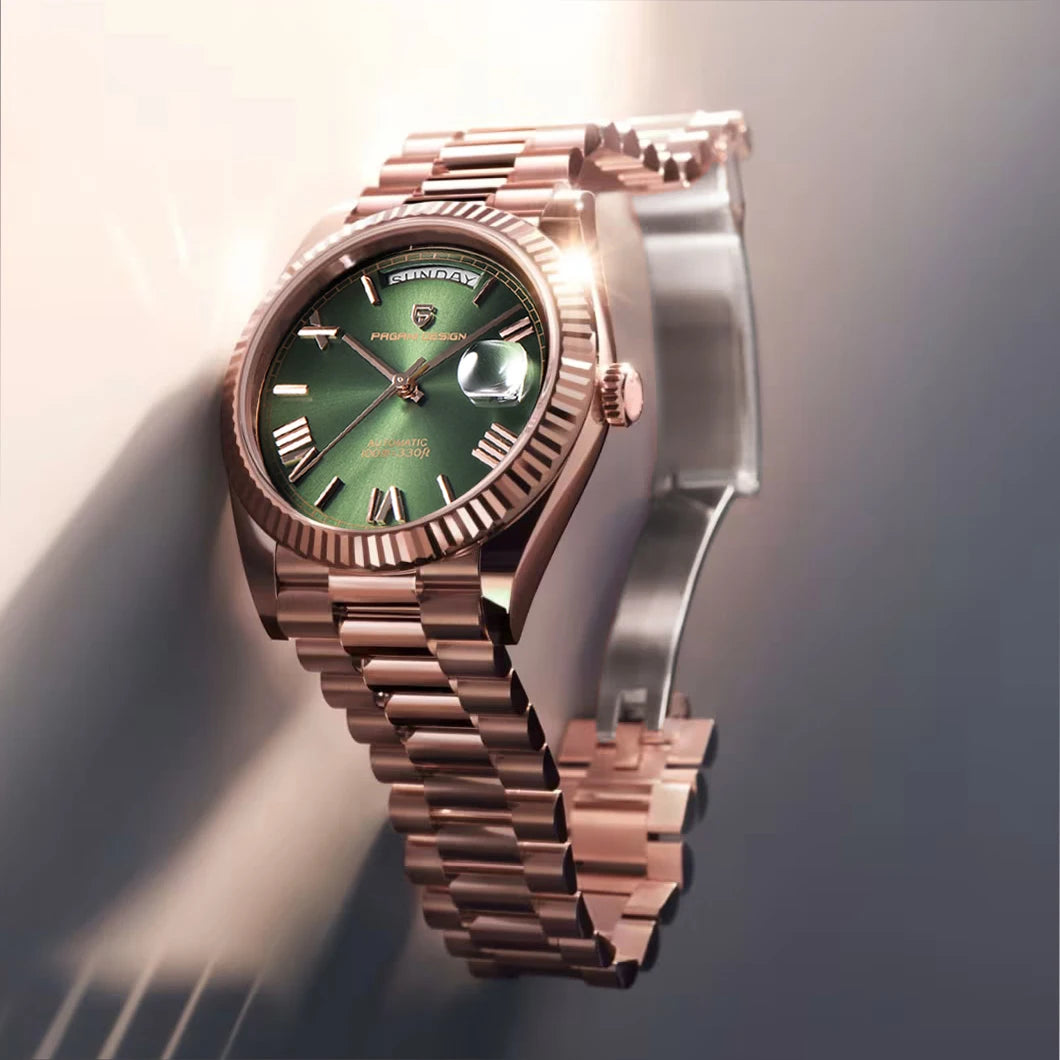 Orologio Meccanico Automatico Uomo Oro Rosa NH36A Zaffiro 10Bar