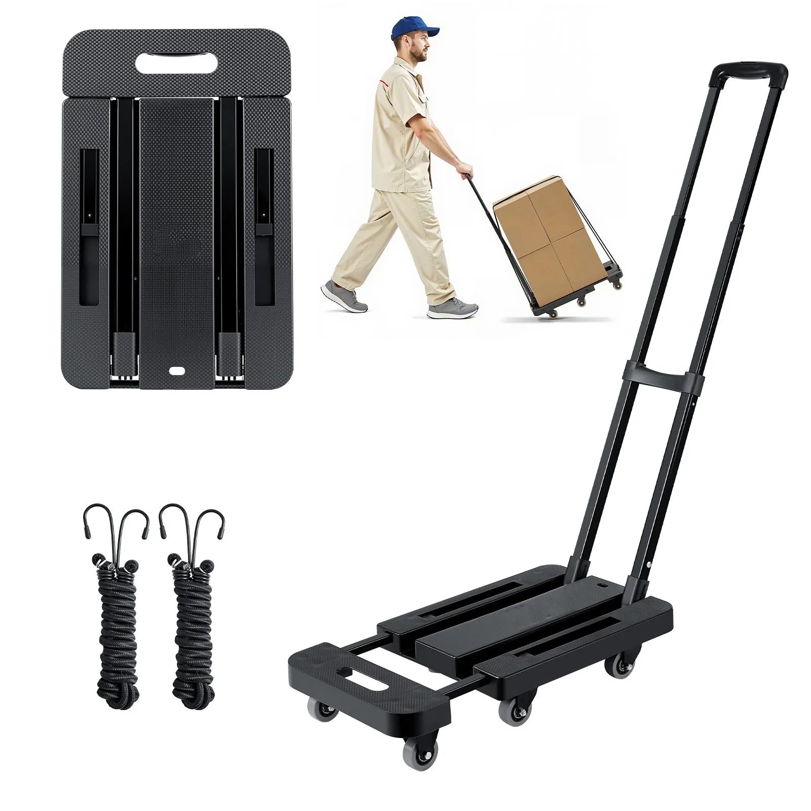 Diable pliant 500LB avec base extensible et 6 roues