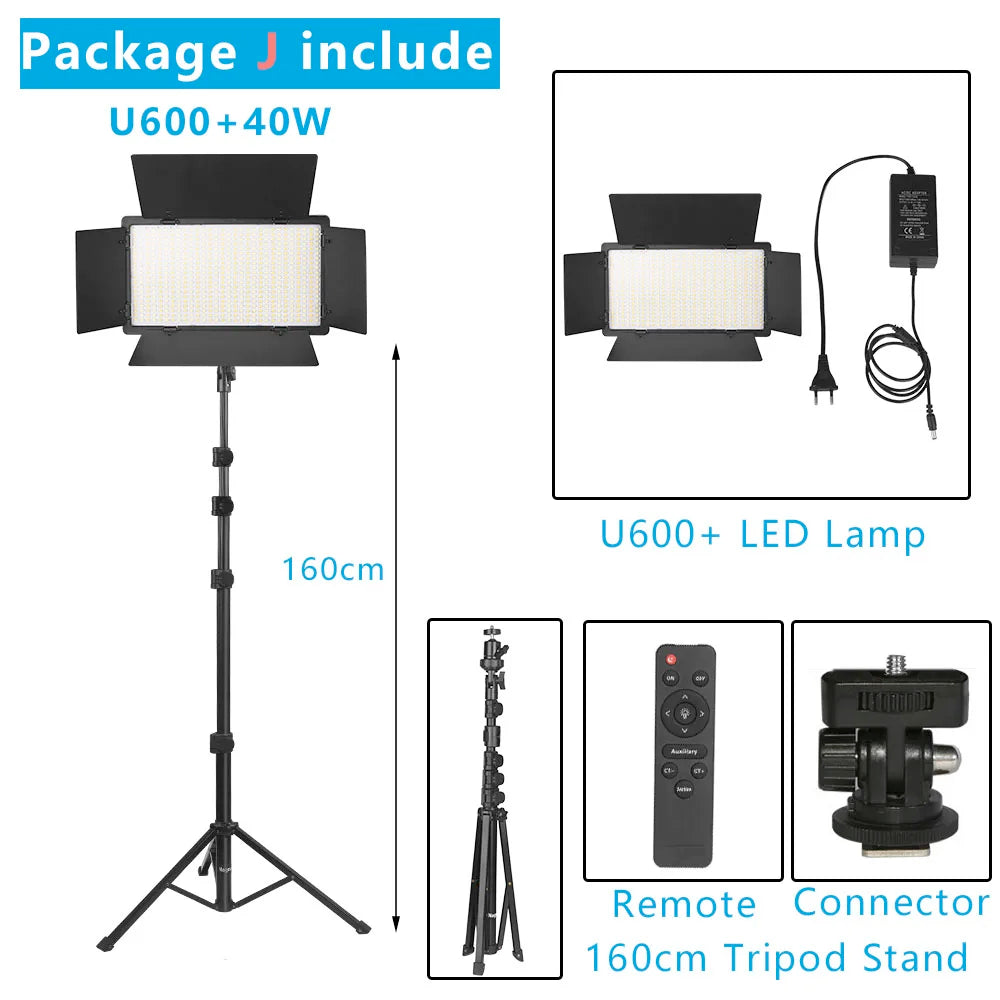 Lumière vidéo LED bicolore U800+ 2500K-8500K avec télécommande et trépied