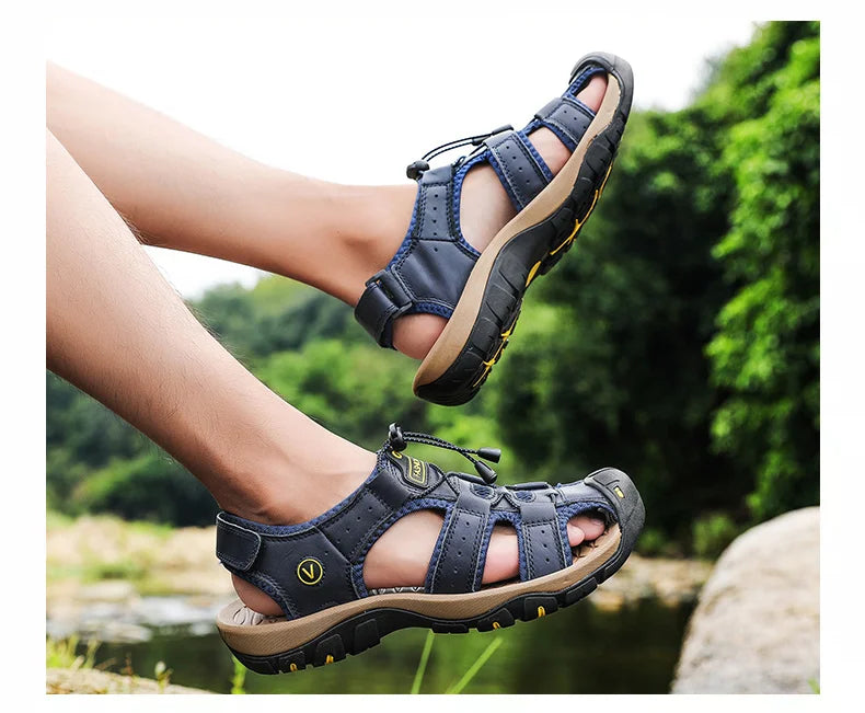 Summer Men Sandals Leather Mens Casual Shoes Breathable Outdoor Sandals for Men Beach Shoes Slippers Fashion Roman Shoes 