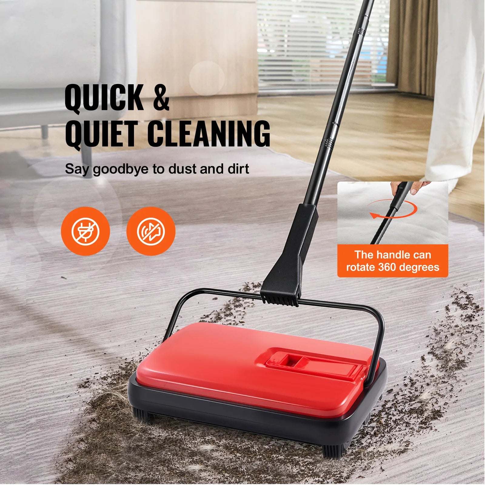 SucceBuy Carpet Sweeper Manual Floor Sweeper w/ 300ml Dustbin Capacity 6.7 Cleaning Width for Home Office Carpets Pet Hair Dust