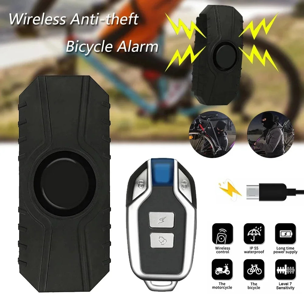 Wireless Bike Vibration Alarm 113dB Waterproof Remote Control