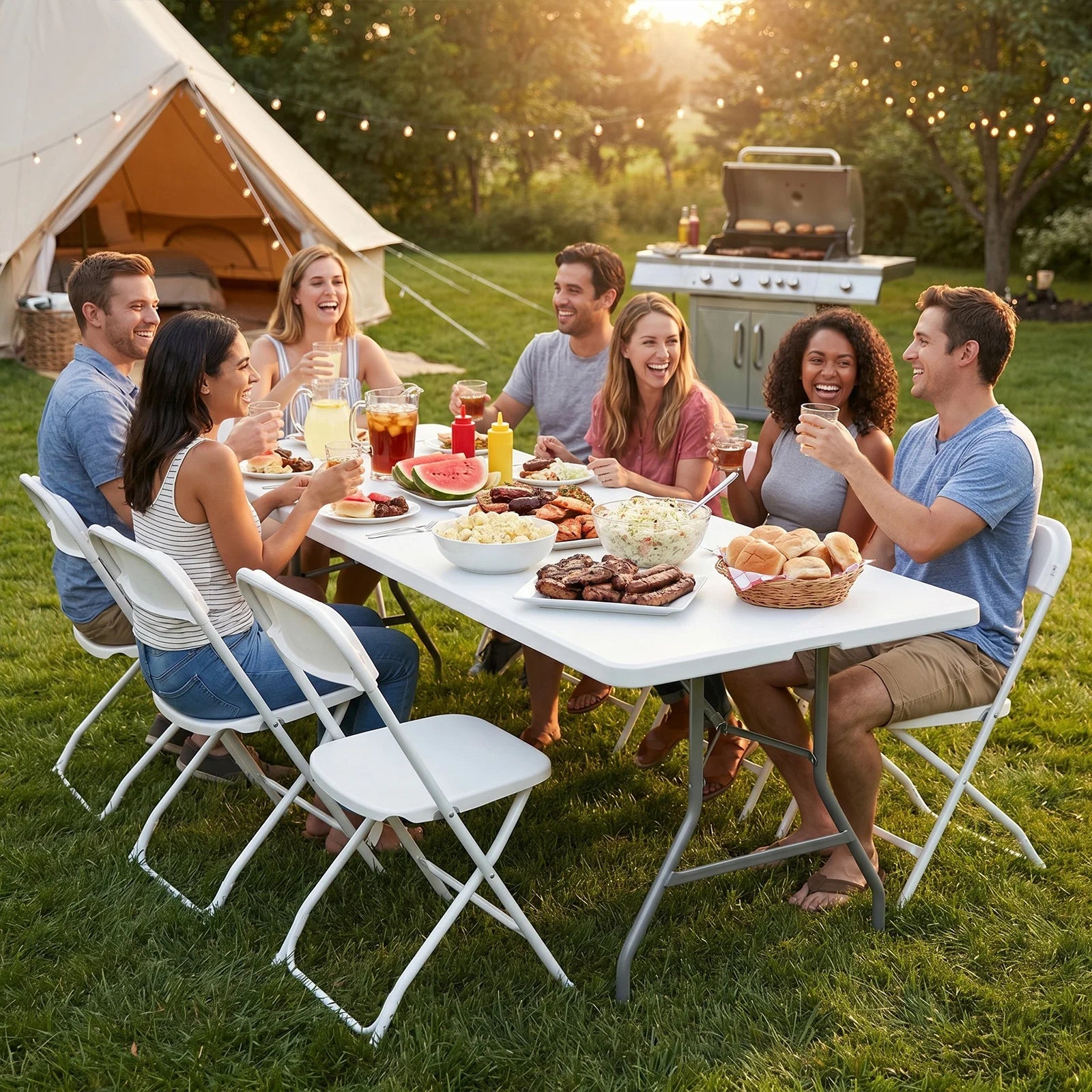 Tavolo Pieghevole Portatile JHK 4/6/8 FT per Esterni e Interni, Robusto con Maniglia per il Trasporto e Blocco di Sicurezza, Ideale per Campeggio, Picnic e Pranzi