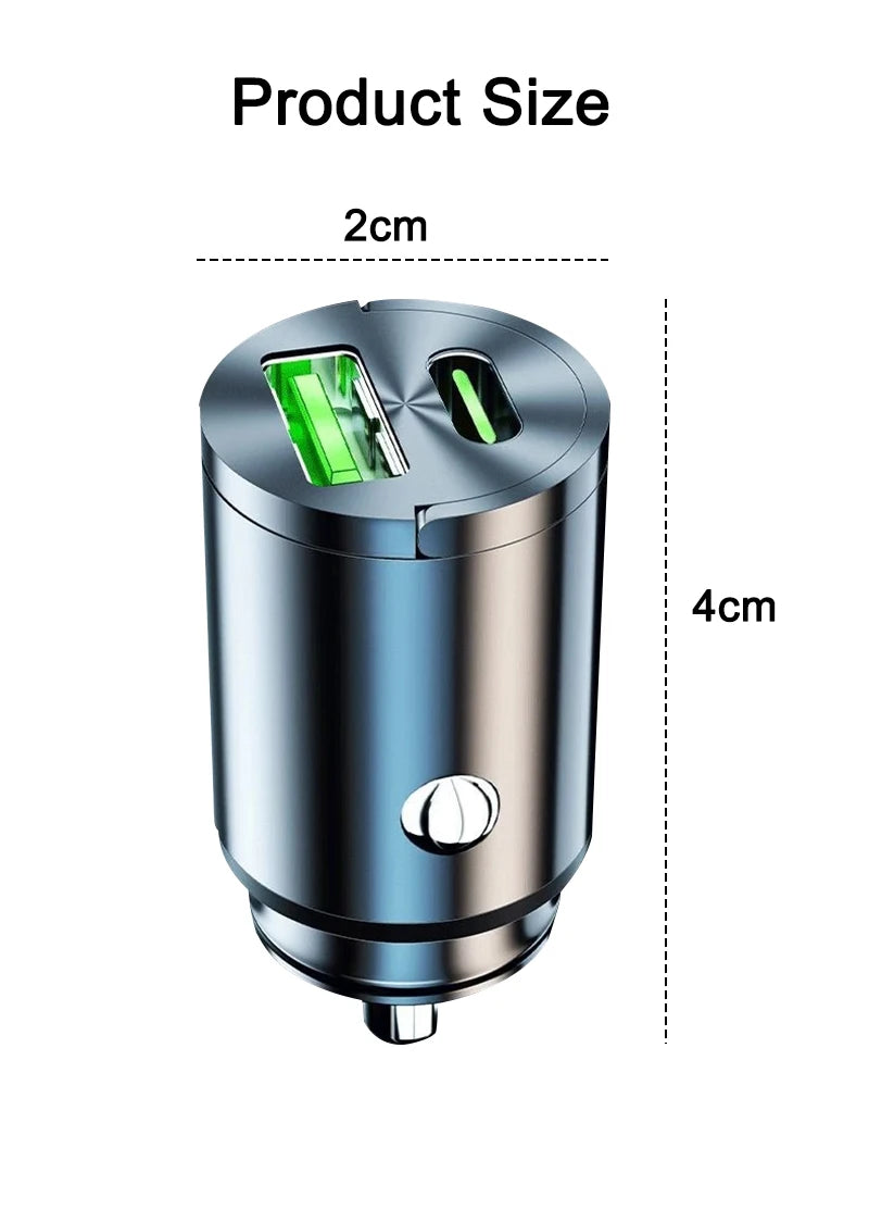 200W Mini Car Charger Fast Charging for iPhone QC3.0 Mini PD USB Type C Car Mobile Phone Charger for Xiaomi Samsung Huawei