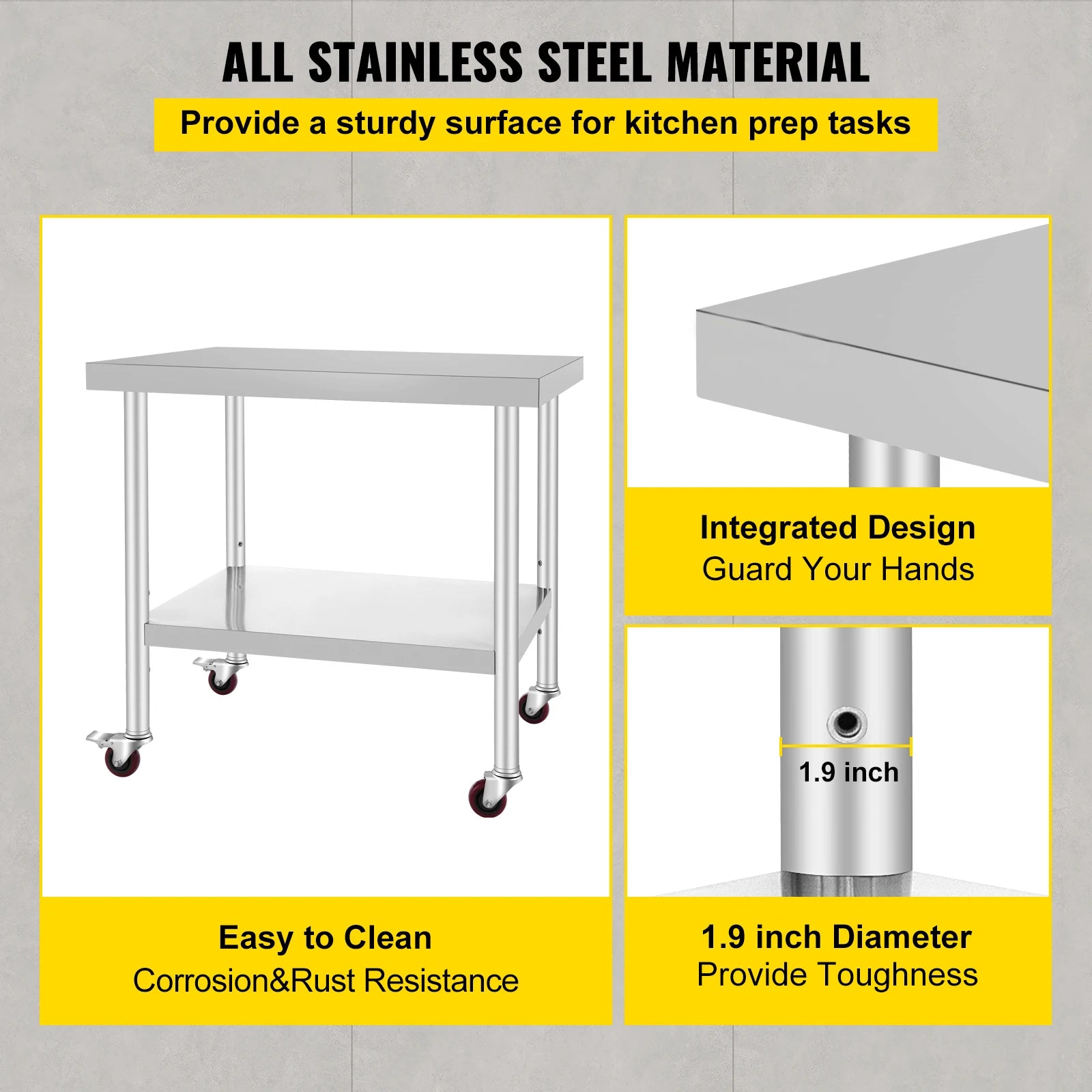36 x 30 Inch Stainless Steel Work Table with Wheels