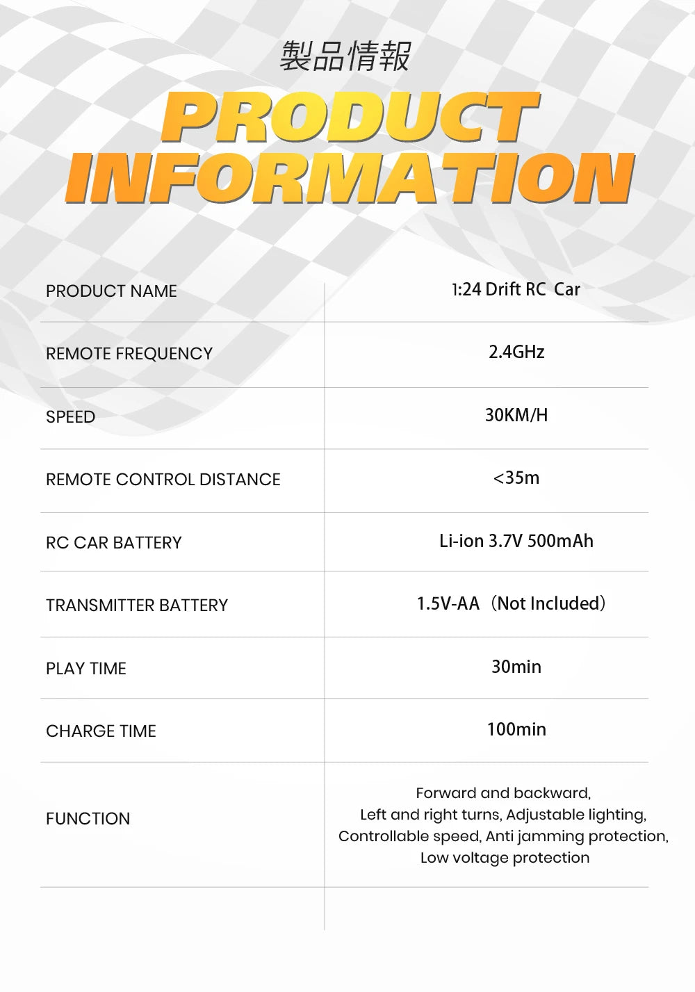 1:24 High Speed RC Drift Vehicle Cars Mustang 4WD Remote Control Racing Car Gift Competition Race Car Boys Toy Replaceable Tire 