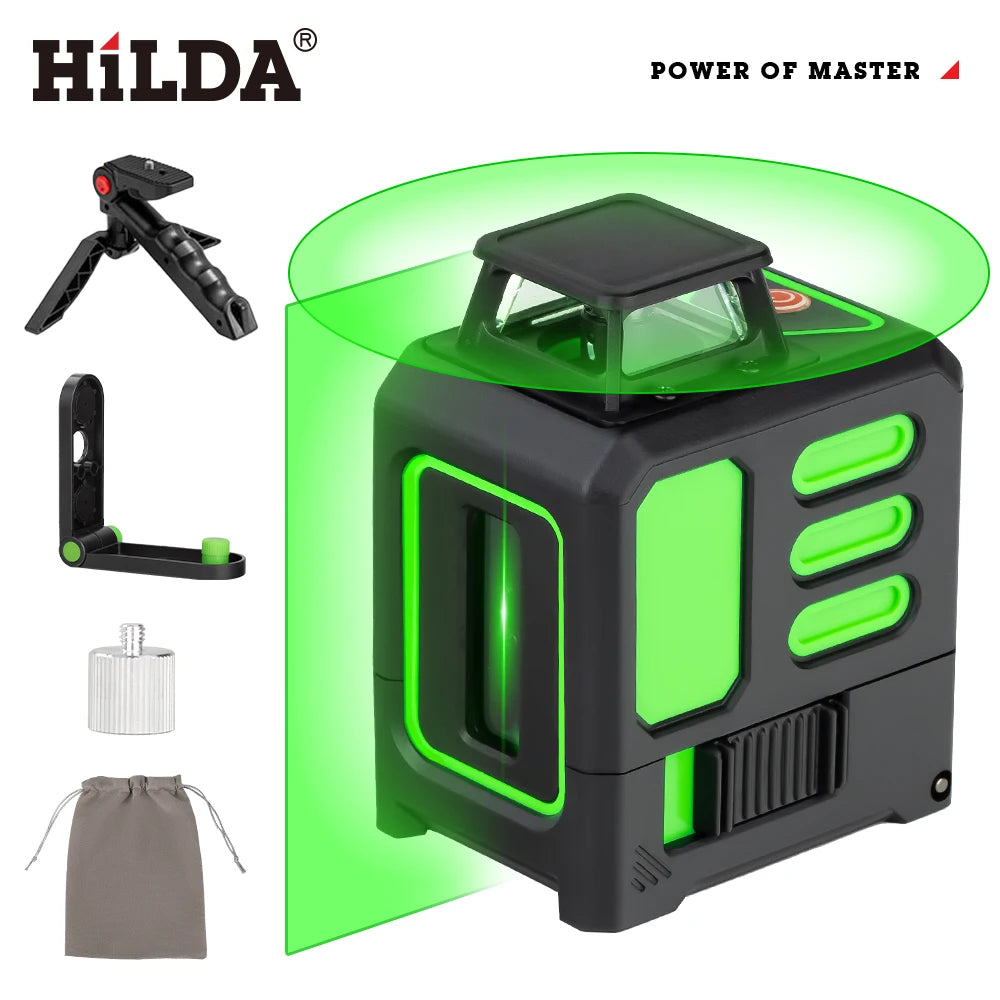 HILDA Laser Level 2 lines/5 Lines 360 Automatic Leveling Level Construction Tool Equipment Green Light Cross Laser Good Gift 