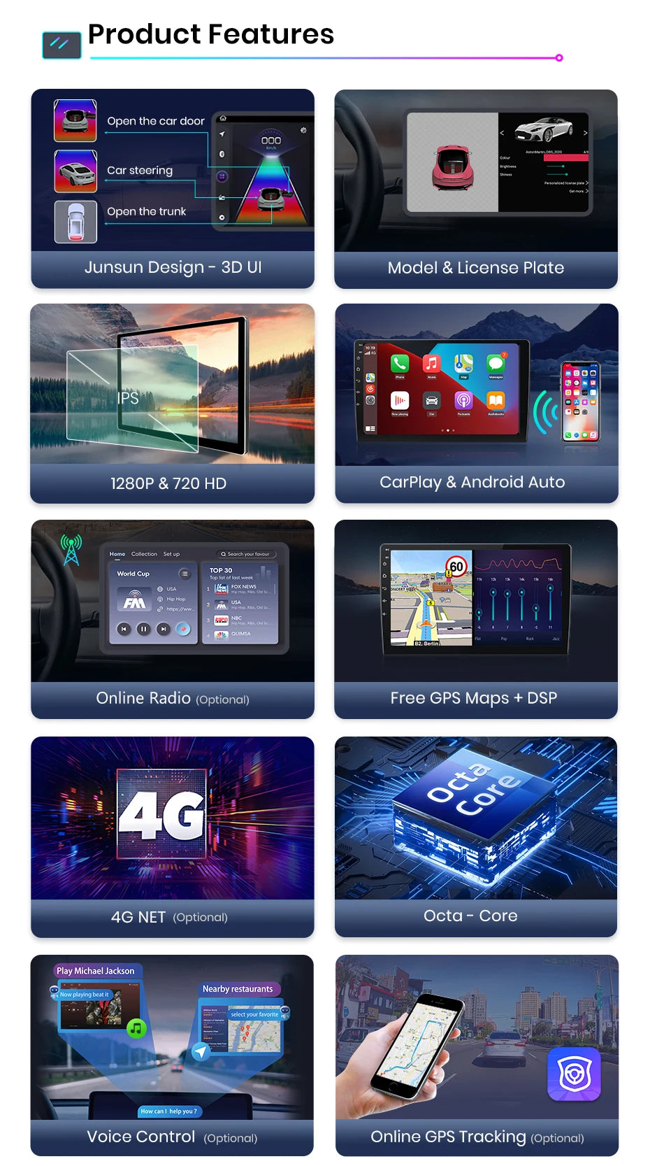 Junsun V1 Plus Car Radio with Wireless CarPlay & Android Auto