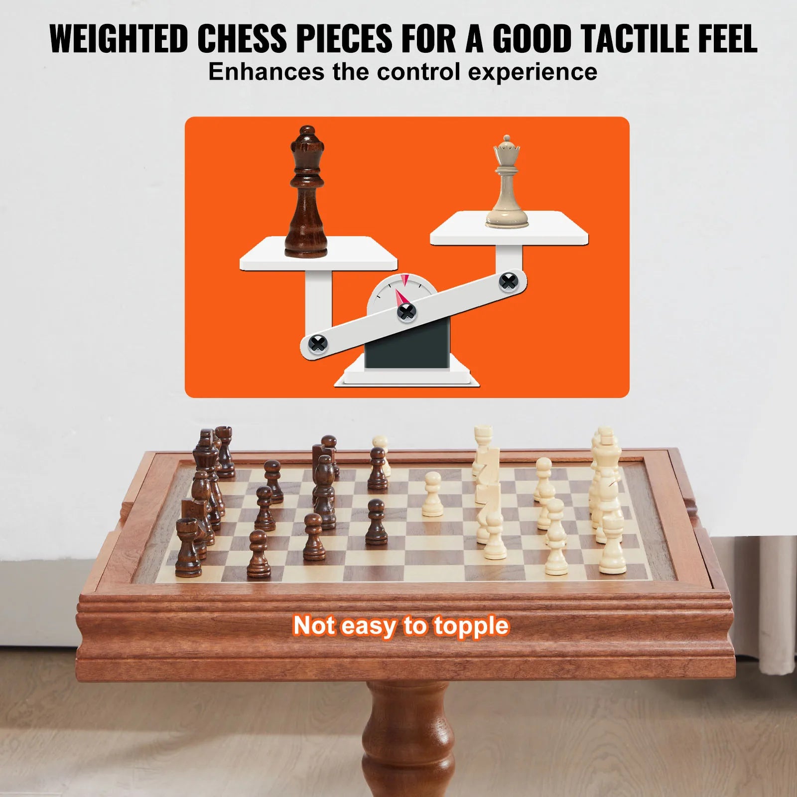 3-in-1 Wooden Chess Table Set 18" Chess, Checkers & Backgammon