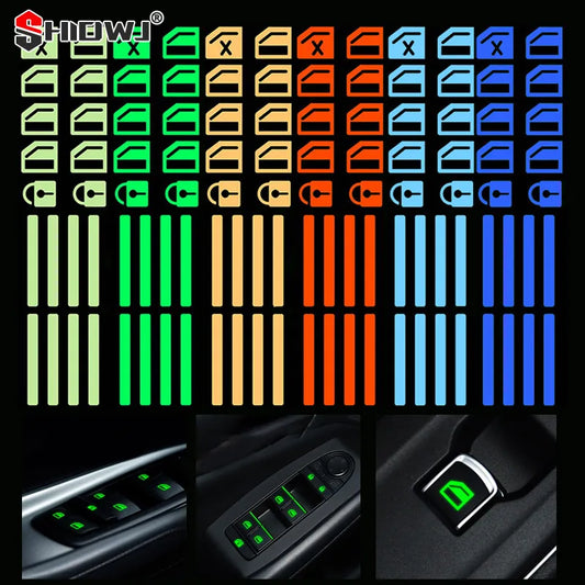 1Pc Car Window Lifter Luminous Switch Button Stickers Door Window Lift Night Safety Switch Decoration Fluorescent Decals